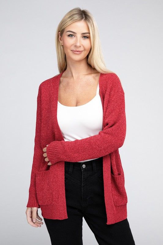 Zenana Melange Open Front Sweater Cardigan us.meeeshop - Shirts & Tops