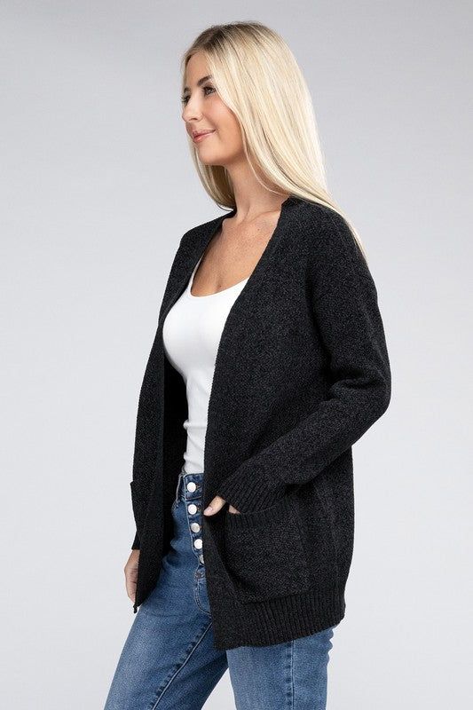 Zenana Melange Open Front Sweater Cardigan us.meeeshop - 