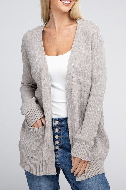 Zenana Melange Open Front Sweater Cardigan us.meeeshop - 