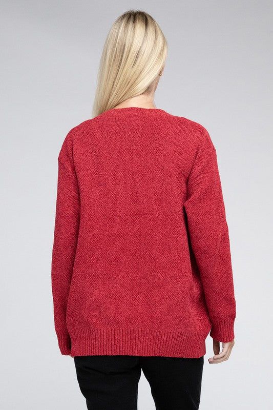 Zenana Melange Open Front Sweater Cardigan us.meeeshop - 