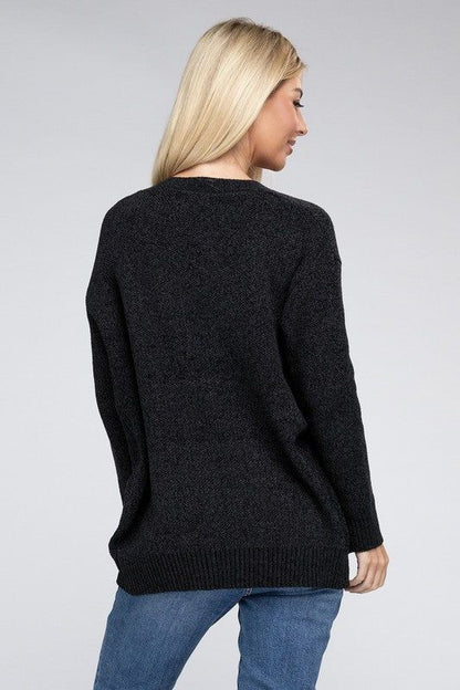 Zenana Melange Open Front Sweater Cardigan us.meeeshop - 