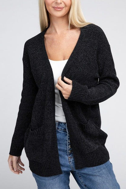 Zenana Melange Open Front Sweater Cardigan us.meeeshop - 