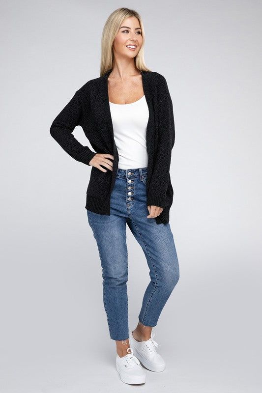 Zenana Melange Open Front Sweater Cardigan us.meeeshop - 