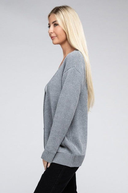 Zenana Melange Open Front Sweater Cardigan us.meeeshop - 