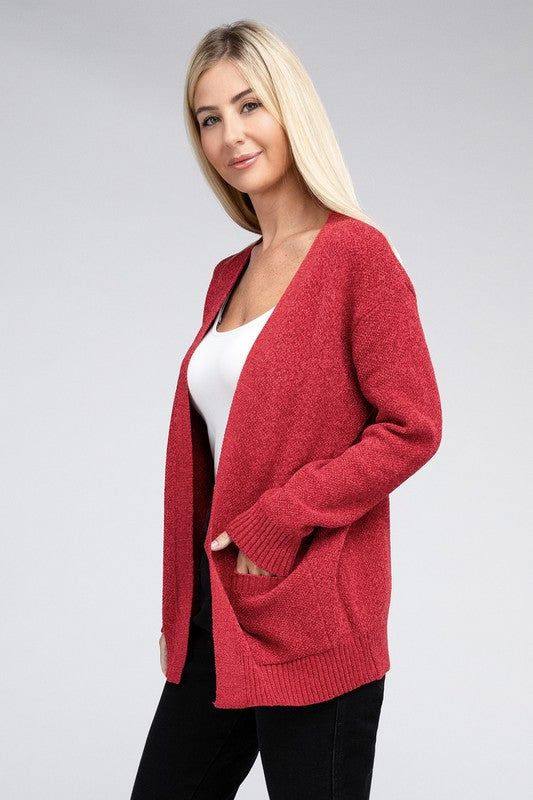 Zenana Melange Open Front Sweater Cardigan us.meeeshop - 