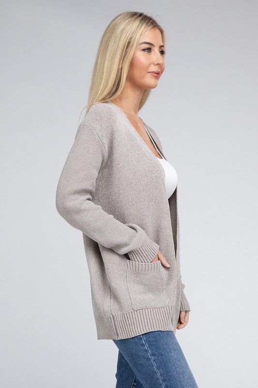 Zenana Melange Open Front Sweater Cardigan us.meeeshop - 