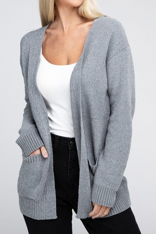 Zenana Melange Open Front Sweater Cardigan us.meeeshop - 