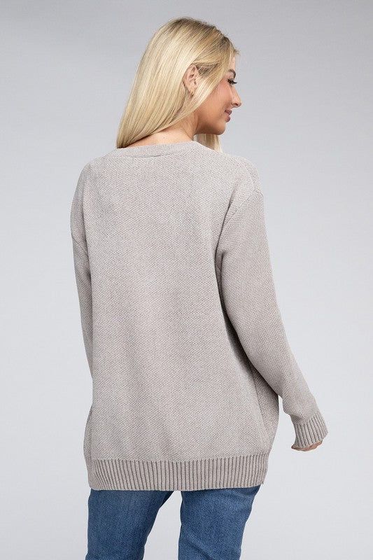 Zenana Melange Open Front Sweater Cardigan us.meeeshop - 