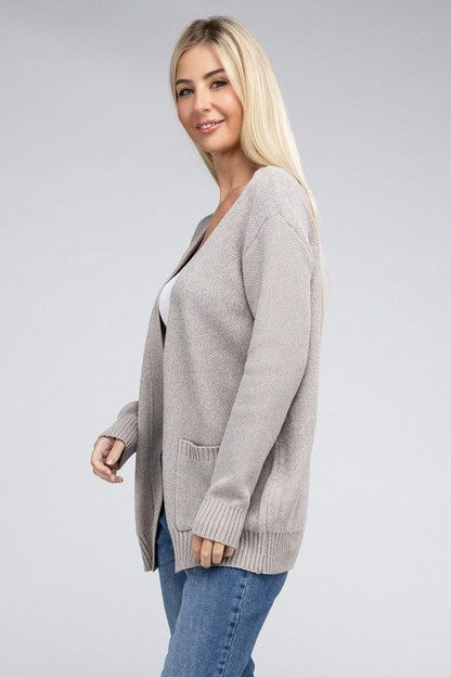 Zenana Melange Open Front Sweater Cardigan us.meeeshop - 