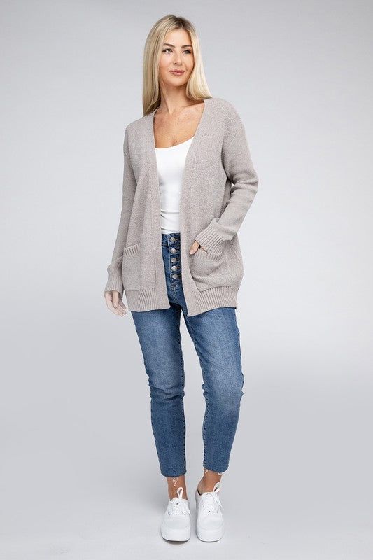 Zenana Melange Open Front Sweater Cardigan us.meeeshop - 