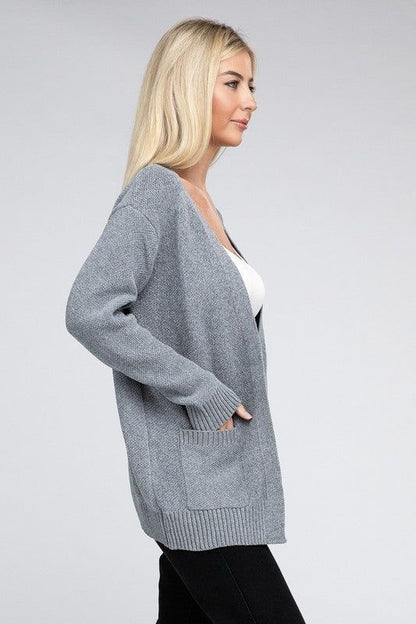 Zenana Melange Open Front Sweater Cardigan us.meeeshop - 