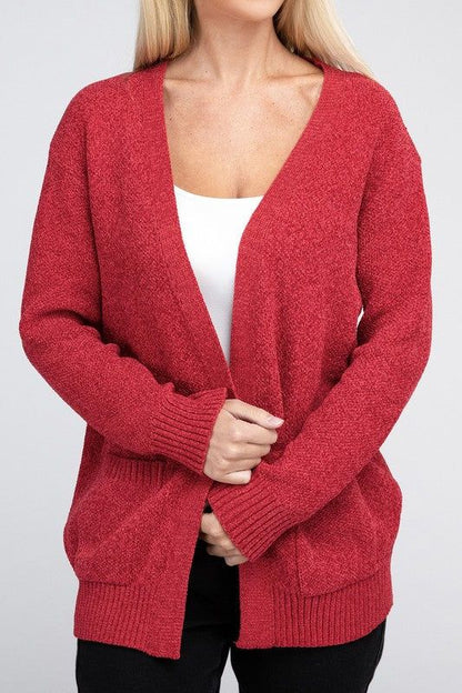 Zenana Melange Open Front Sweater Cardigan us.meeeshop - 