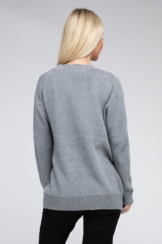 Zenana Melange Open Front Sweater Cardigan us.meeeshop - 