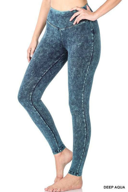 Zenana Mineral Washed Wide Waistband Yoga Leggings us.meeeshop - 