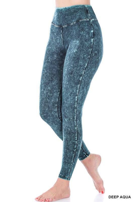 Zenana Mineral Washed Wide Waistband Yoga Leggings us.meeeshop - 