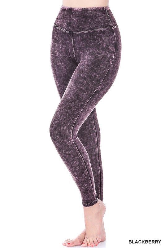 Zenana Mineral Washed Wide Waistband Yoga Leggings us.meeeshop - 