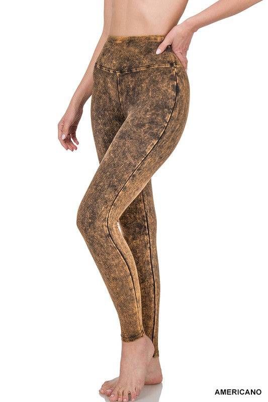 Zenana Mineral Washed Wide Waistband Yoga Leggings us.meeeshop - 