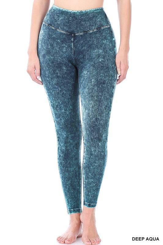 Zenana Mineral Washed Wide Waistband Yoga Leggings us.meeeshop - 