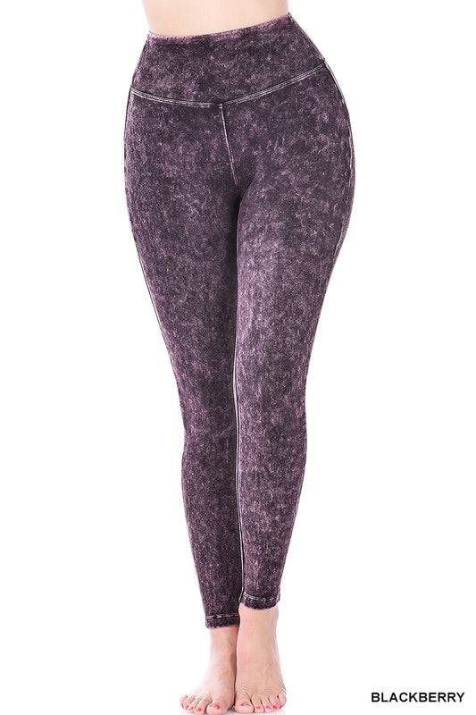 Zenana Mineral Washed Wide Waistband Yoga Leggings us.meeeshop - 