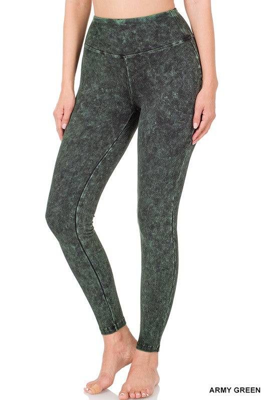 Zenana Mineral Washed Wide Waistband Yoga Leggings us.meeeshop - 