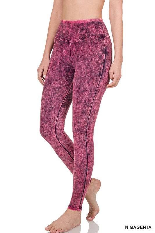 Zenana Mineral Washed Wide Waistband Yoga Leggings us.meeeshop - 