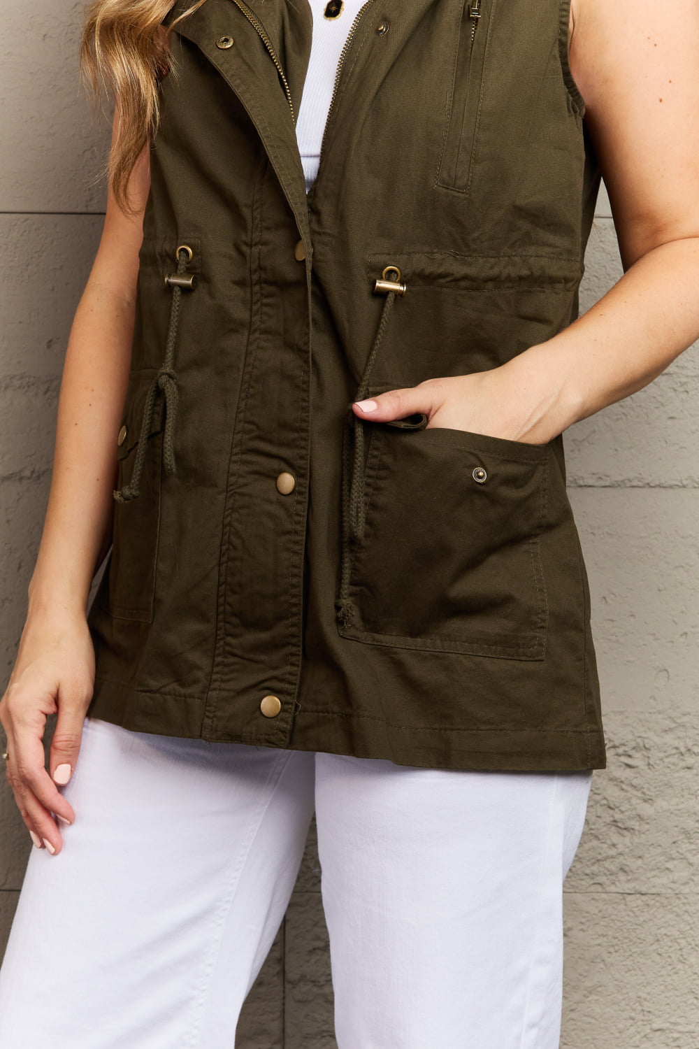 Zenana | More To Come Full Size Military Hooded Vest | us.meeeshop