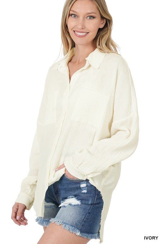 Zenana Oversized Raw Edge Shirt us.meeeshop - 