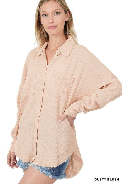 Zenana Oversized Raw Edge Shirt us.meeeshop - 