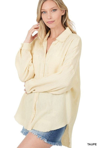 Zenana Oversized Raw Edge Shirt us.meeeshop - 