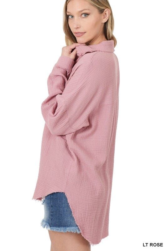 Zenana Oversized Raw Edge Shirt us.meeeshop - 