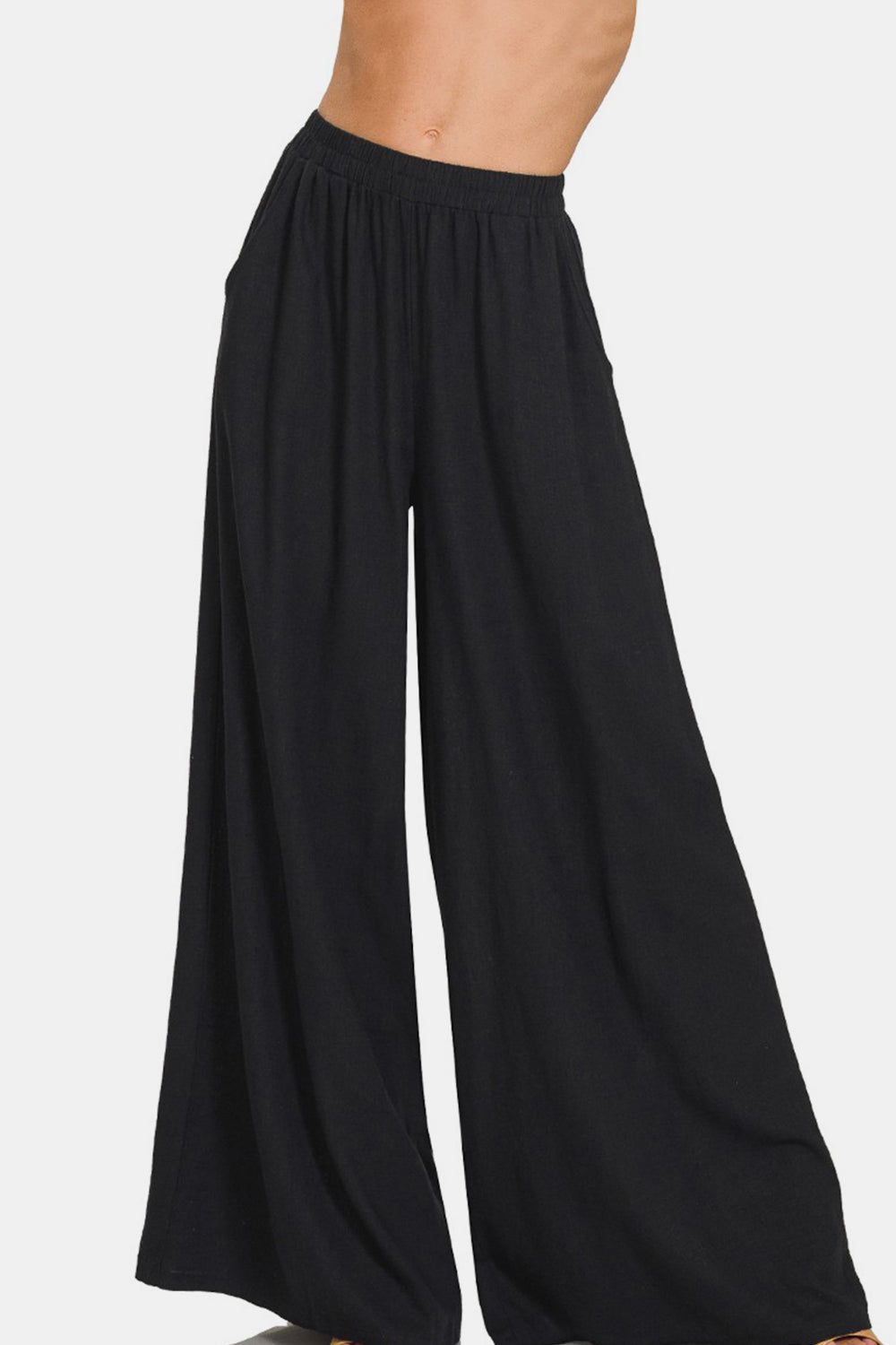 Zenana Pleated Linen Blend Wide Leg Pants us.meeeshop - Pants