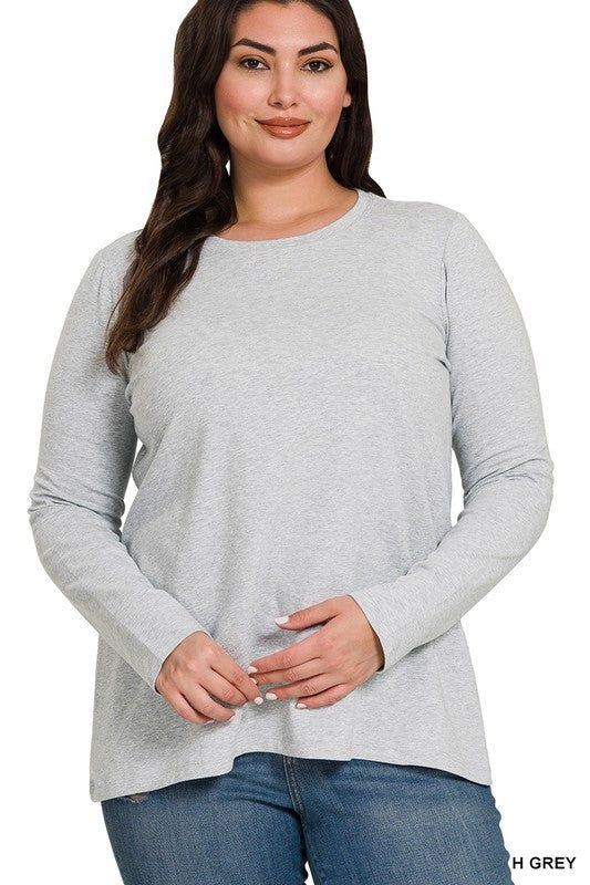 Zenana Plus Cotton Crew Neck Long Sleeve T-Shirt us.meeeshop - 