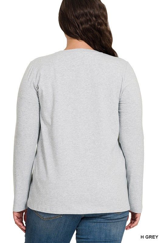 Zenana Plus Cotton Crew Neck Long Sleeve T-Shirt us.meeeshop - 