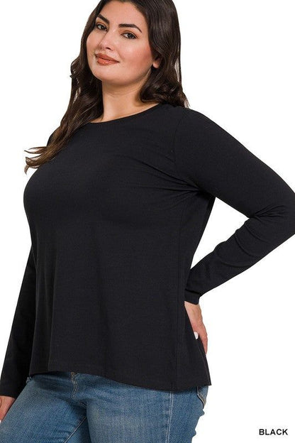 Zenana Plus Cotton Crew Neck Long Sleeve T-Shirt us.meeeshop - 