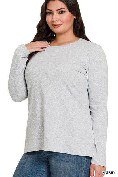 Zenana Plus Cotton Crew Neck Long Sleeve T-Shirt us.meeeshop - 