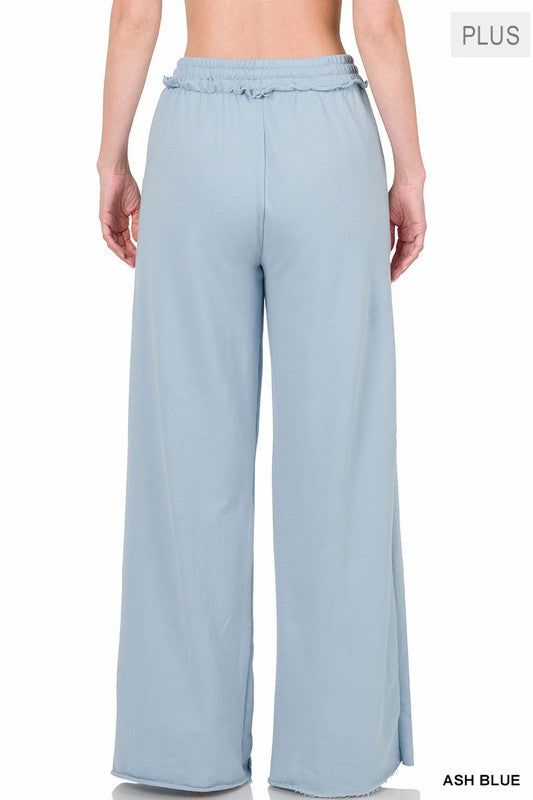 Zenana Plus F/Terry Drawstring Waist Raw Edge Hem Pants us.meeeshop - 