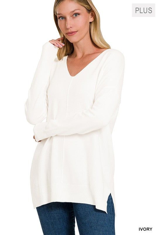 Zenana Plus Garment Dyed Front Seam Sweater us.meeeshop - 