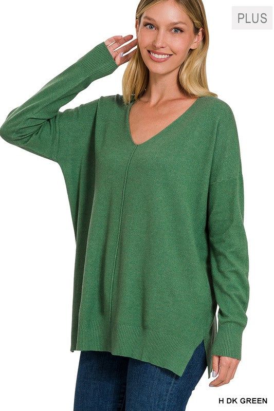 Zenana Plus Garment Dyed Front Seam Sweater us.meeeshop - 