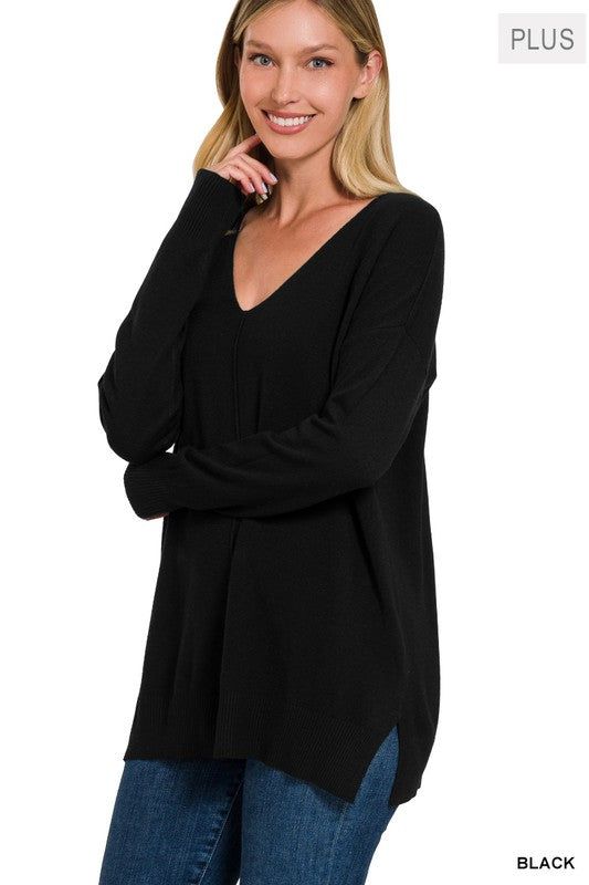 Zenana Plus Garment Dyed Front Seam Sweater us.meeeshop - 