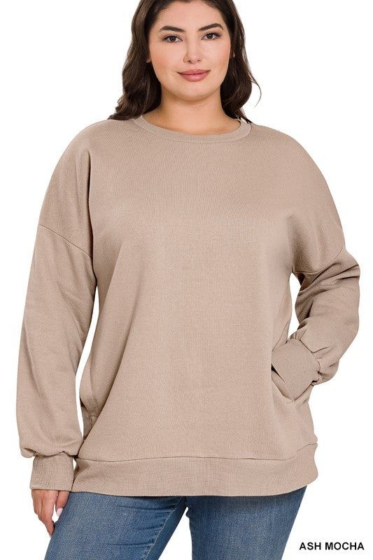 Zenana Plus Long Sleeve Round Neck Sweatshirt us.meeeshop - 