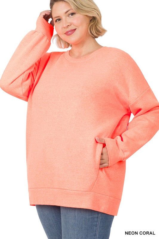 Zenana Plus Long Sleeve Round Neck Sweatshirt us.meeeshop - Shirts & Tops