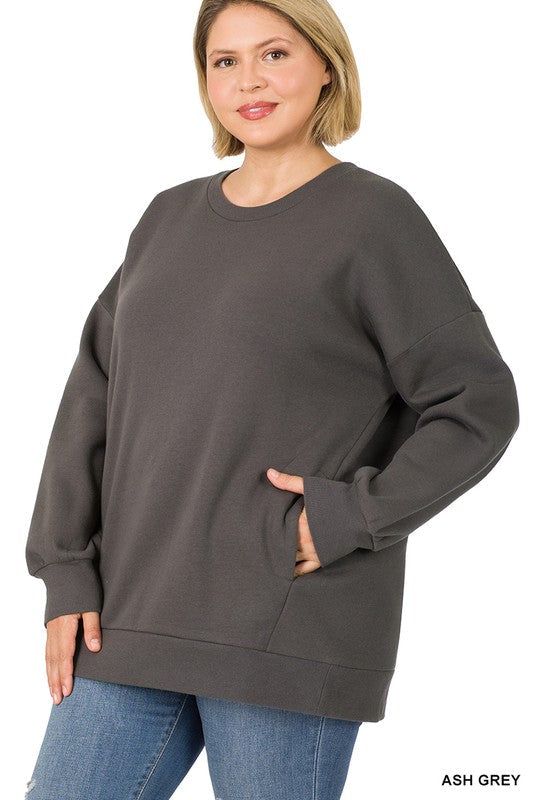 Zenana Plus Long Sleeve Round Neck Sweatshirt us.meeeshop - 