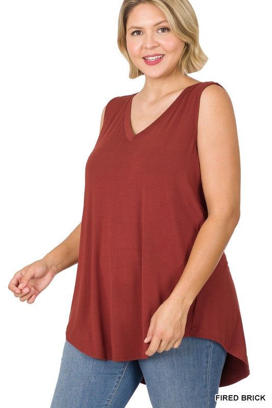 Zenana Plus Luxe Rayon Sleeveless V-Neck Hi-Low Hem Top us.meeeshop - 