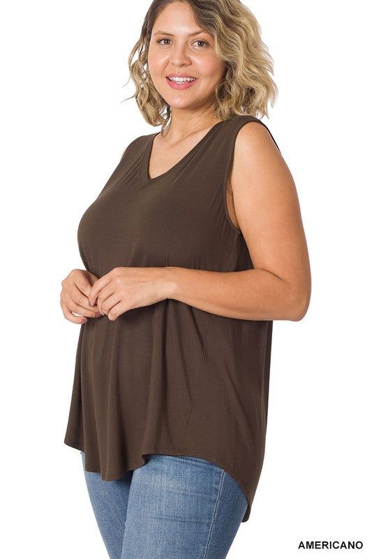 Zenana Plus Luxe Rayon Sleeveless V-Neck Hi-Low Hem Top us.meeeshop - 