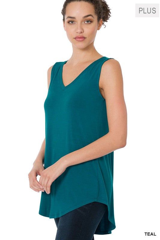 Zenana Plus Luxe Rayon Sleeveless V-Neck Hi-Low Hem Top us.meeeshop - 