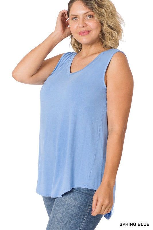 Zenana Plus Luxe Rayon Sleeveless V-Neck Hi-Low Hem Top us.meeeshop - 