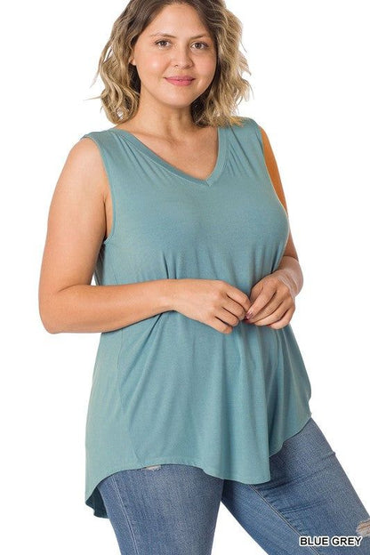 Zenana Plus Luxe Rayon Sleeveless V-Neck Hi-Low Hem Top us.meeeshop - 