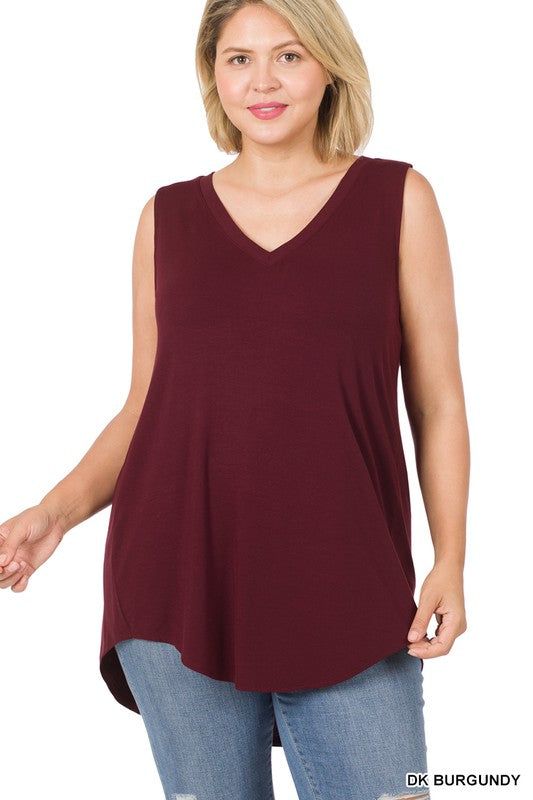 Zenana Plus Luxe Rayon Sleeveless V-Neck Hi-Low Hem Top us.meeeshop - 