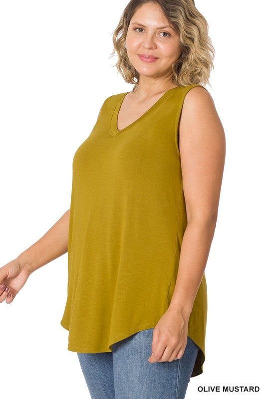 Zenana Plus Luxe Rayon Sleeveless V-Neck Hi-Low Hem Top us.meeeshop - 