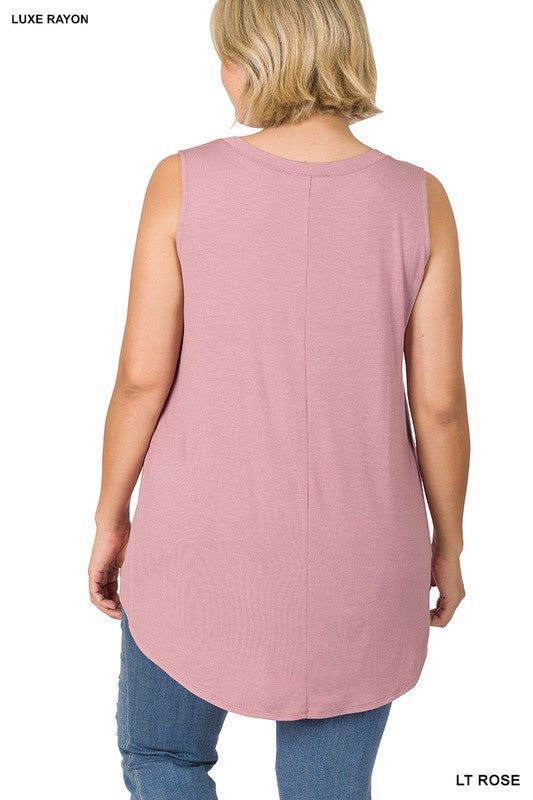 Zenana Plus Luxe Rayon Sleeveless V-Neck Hi-Low Hem Top us.meeeshop - 